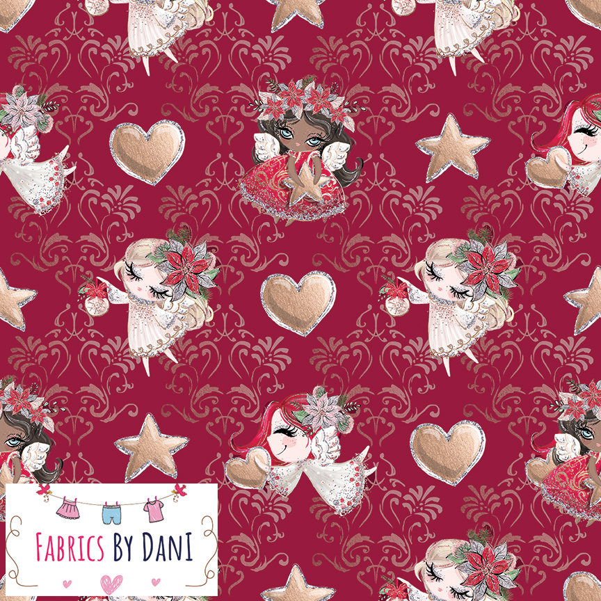 Red Christmas Angels Fabric